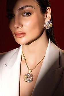 Gold Finish Zircon Pendant Necklace Set