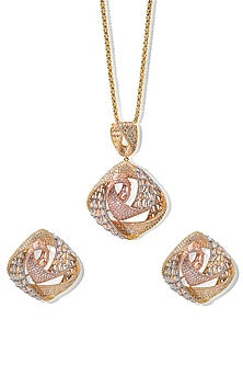 Gold Finish Zircon Pendant Necklace Set