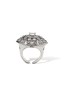 White Gold Finish Marquise Stone & Cubic Zirconia Ring