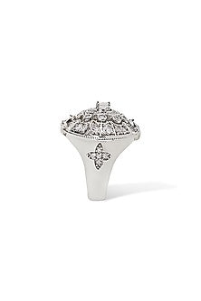 White Gold Finish Marquise Stone & Cubic Zirconia Ring