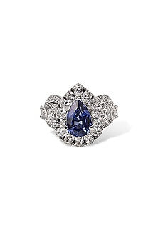 White Gold Finish Zircon & Tanzanite Stone Ring