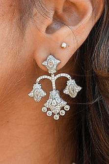 White Gold Finish Zircon Dangler Earrings