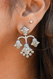 White Gold Finish Zircon Dangler Earrings