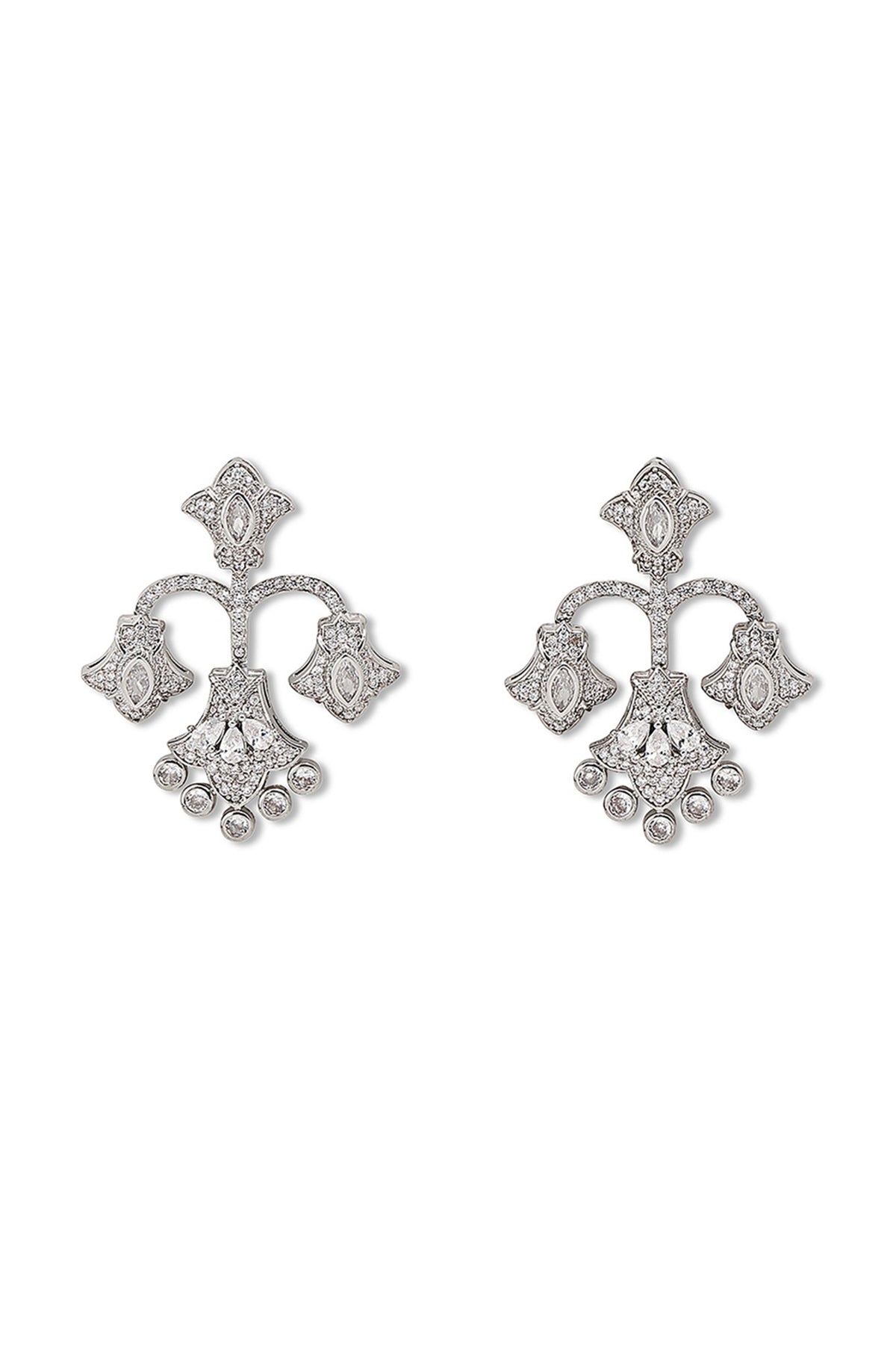 White Gold Finish Zircon Dangler Earrings