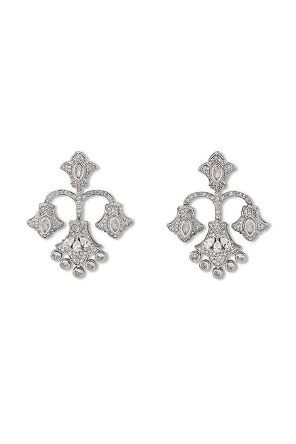 White Gold Finish Zircon Dangler Earrings