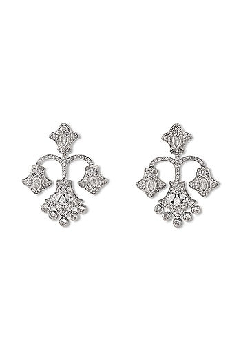 White Gold Finish Zircon Dangler Earrings