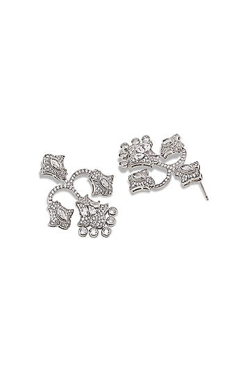 White Gold Finish Zircon Dangler Earrings
