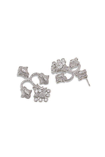 White Gold Finish Zircon Dangler Earrings