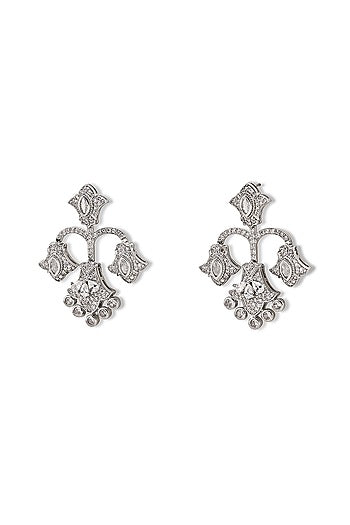 White Gold Finish Zircon Dangler Earrings