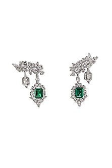 White Gold Finish Zircon & Emerald Stone Stud Earrings