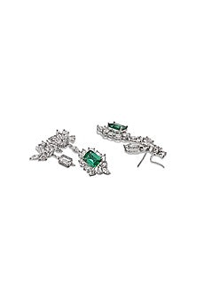White Gold Finish Zircon & Emerald Stone Stud Earrings