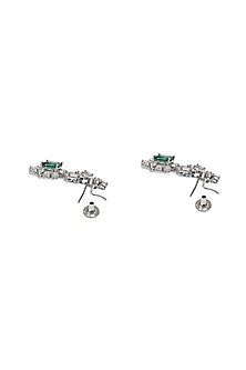 White Gold Finish Zircon & Emerald Stone Stud Earrings