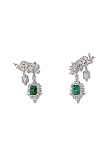 White Gold Finish Zircon & Emerald Stone Stud Earrings