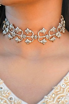 White Gold Finish Zircon Choker Necklace