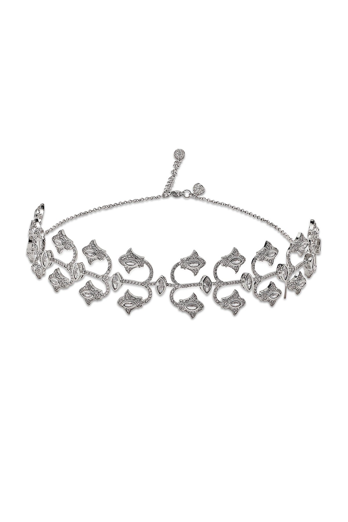 White Gold Finish Zircon Choker Necklace