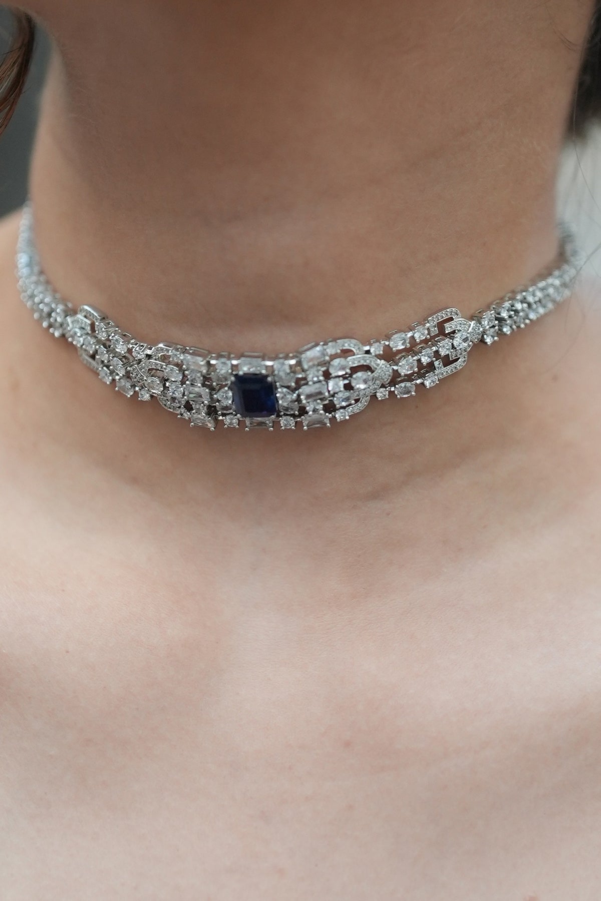 White Gold Finish Zircon & Tanzanite Stone Necklace