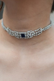 White Gold Finish Zircon & Tanzanite Stone Necklace