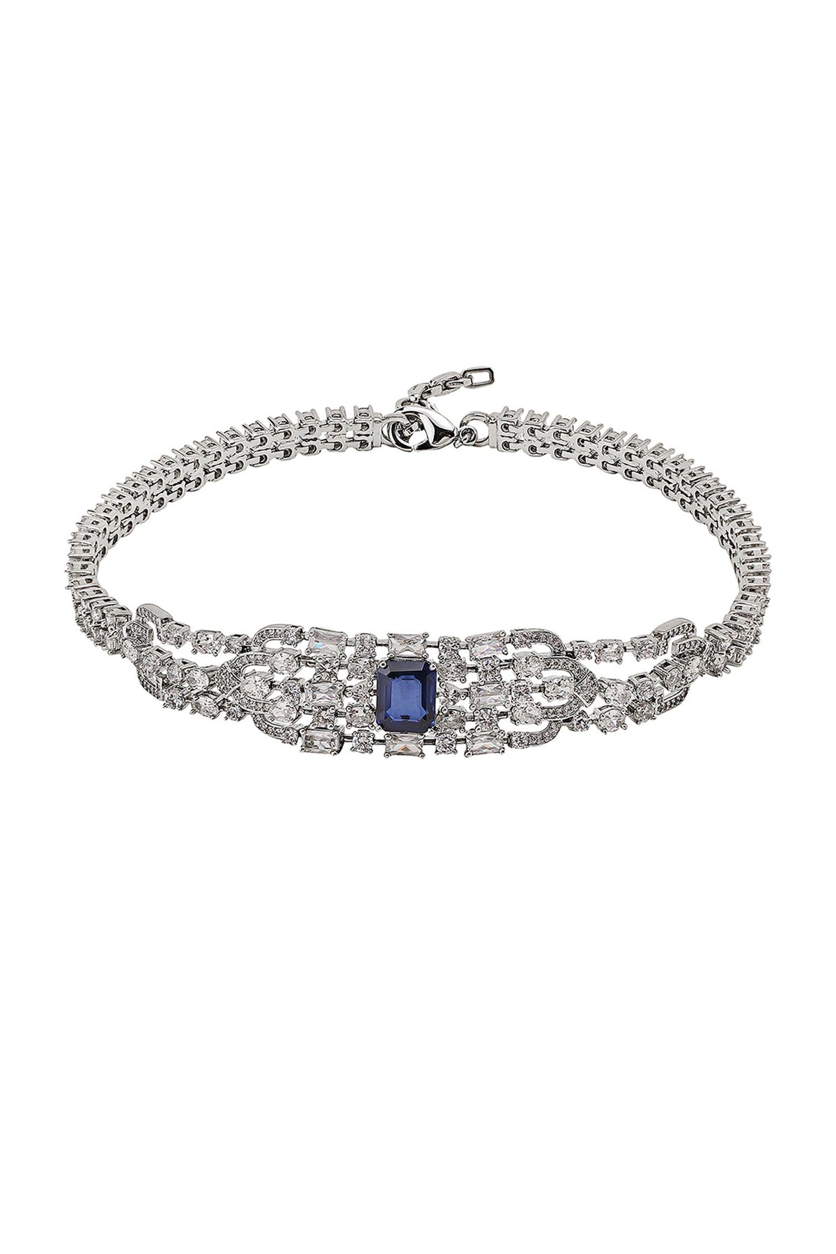 White Gold Finish Zircon & Tanzanite Stone Necklace