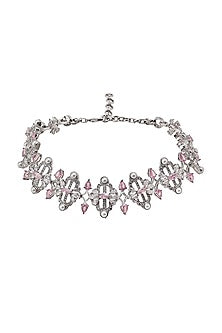 White Gold Finish Zircon & Pearl Necklace