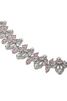 White Gold Finish Zircon & Pearl Necklace