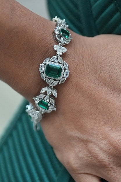 White Gold Finish Zircon & Emerald Bracelet