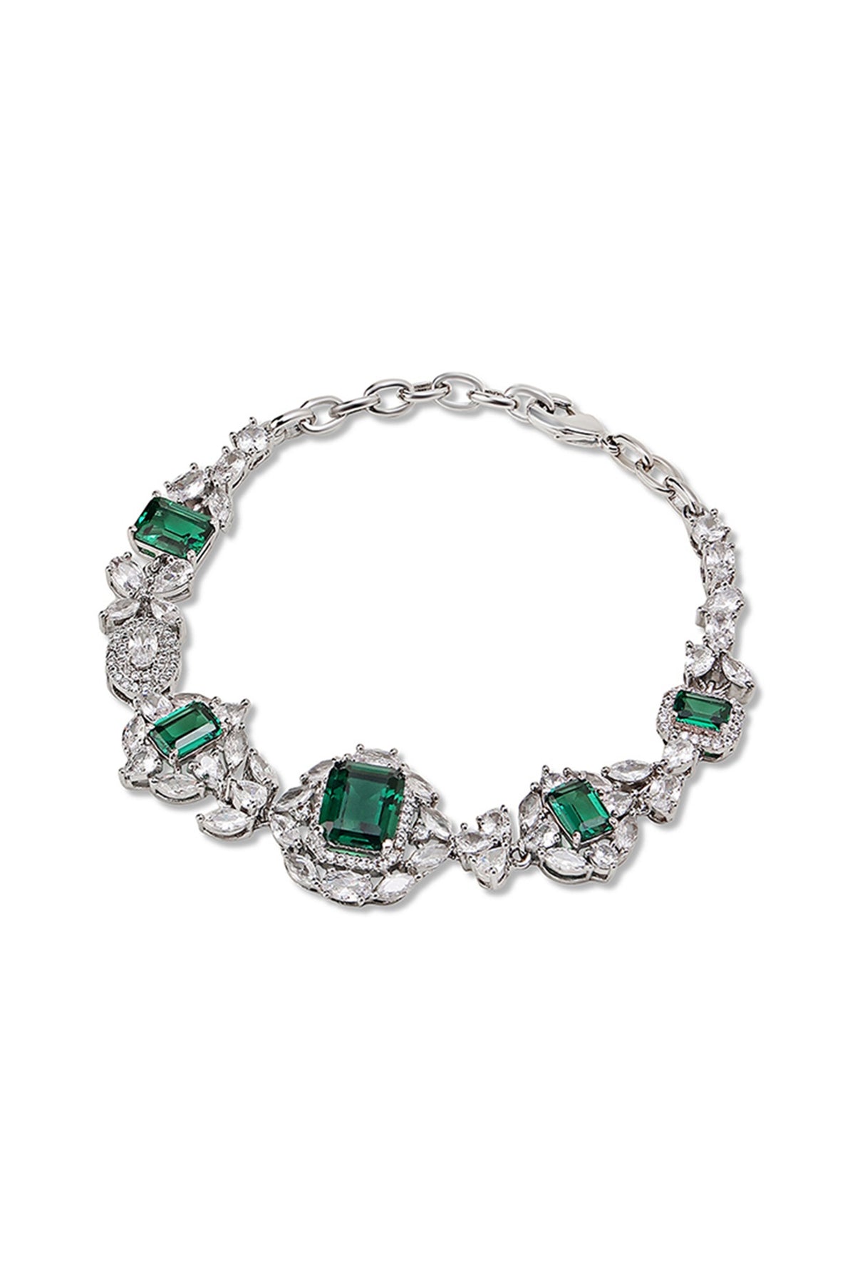 White Gold Finish Zircon & Emerald Bracelet