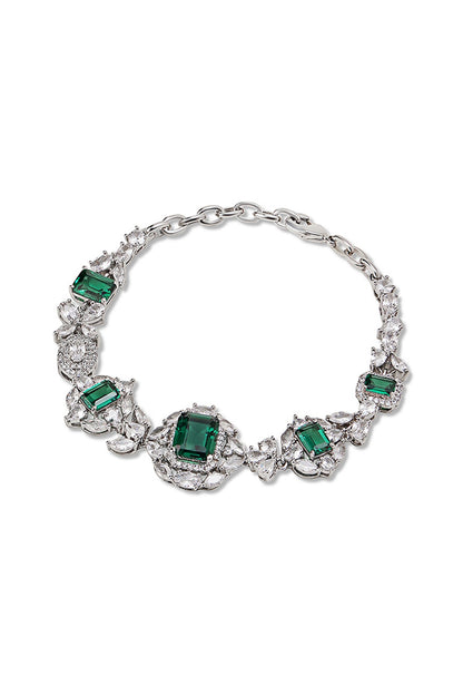 White Gold Finish Zircon & Emerald Bracelet