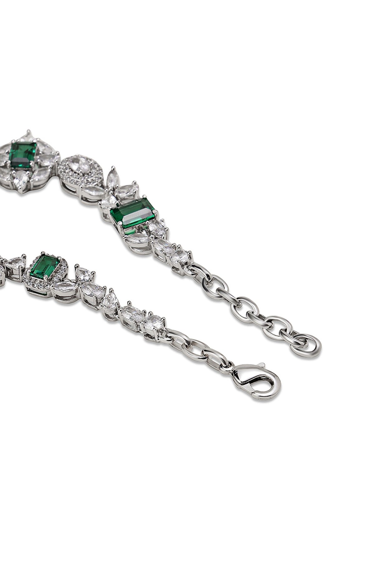 White Gold Finish Zircon & Emerald Bracelet