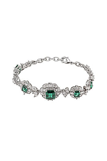 White Gold Finish Zircon & Emerald Bracelet