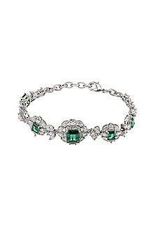 White Gold Finish Zircon & Emerald Bracelet