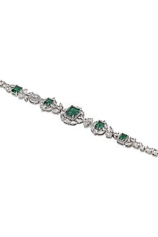 White Gold Finish Zircon & Emerald Bracelet