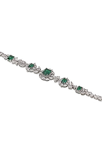 White Gold Finish Zircon & Emerald Bracelet