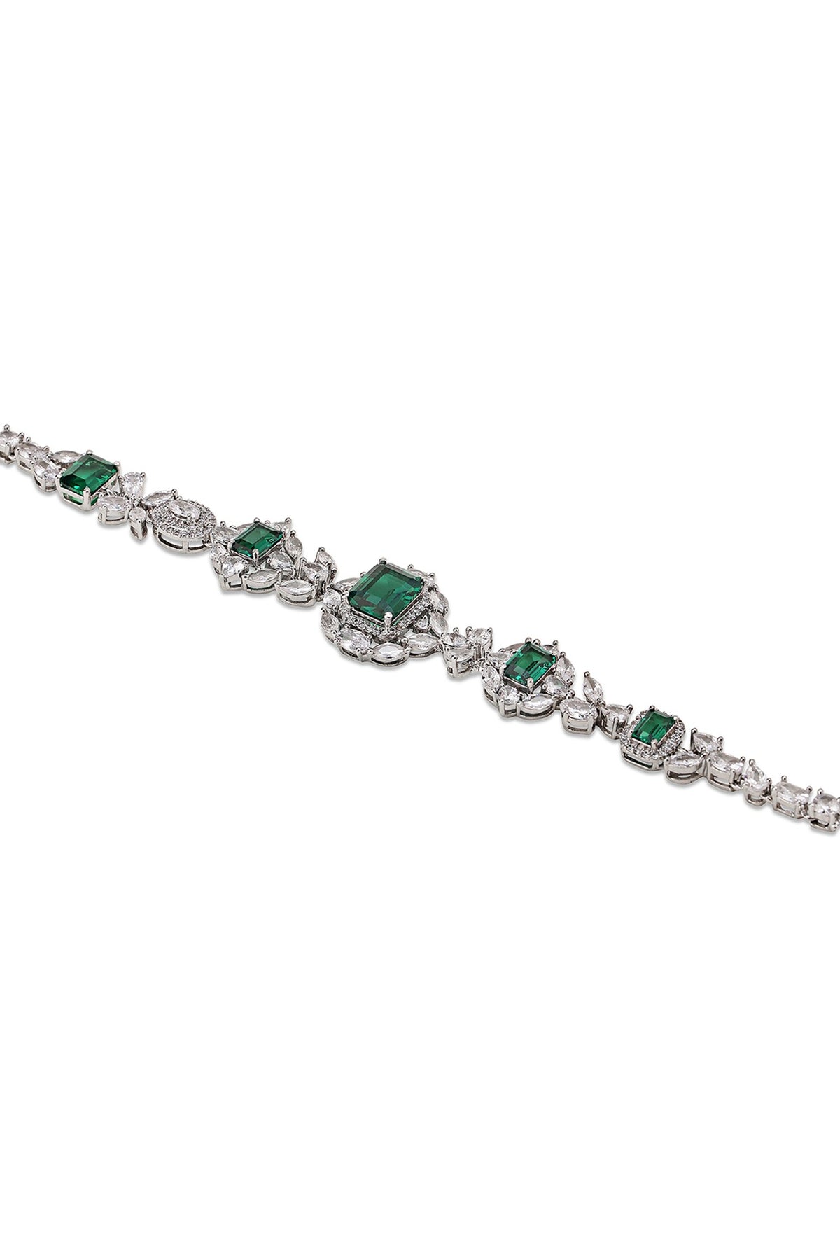 White Gold Finish Zircon & Emerald Bracelet
