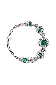 White Gold Finish Zircon & Emerald Bracelet