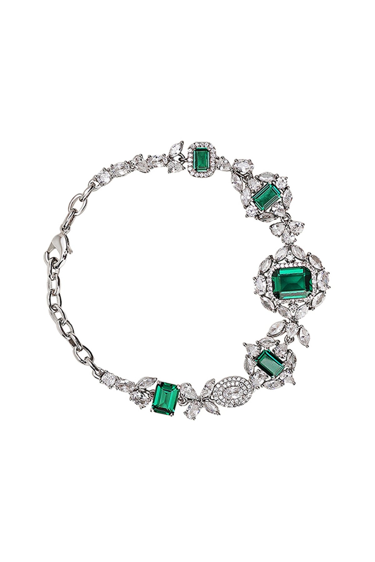 White Gold Finish Zircon & Emerald Bracelet