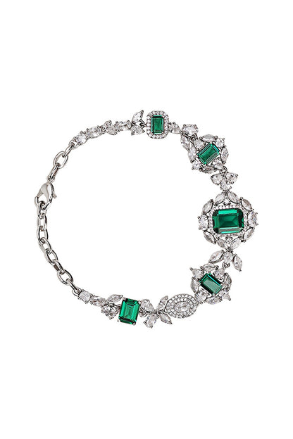 White Gold Finish Zircon & Emerald Bracelet