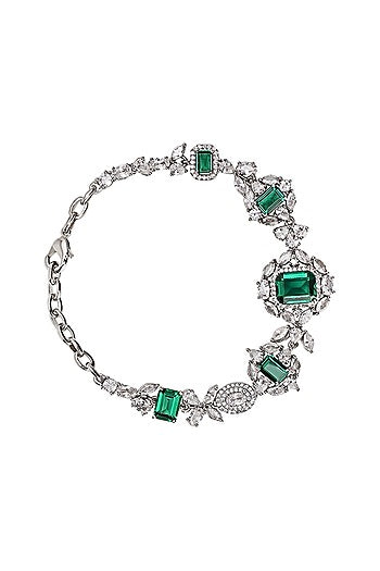 White Gold Finish Zircon & Emerald Bracelet