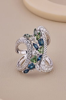 18kt White Gold Finish Diamond & Sapphire Stone Ring