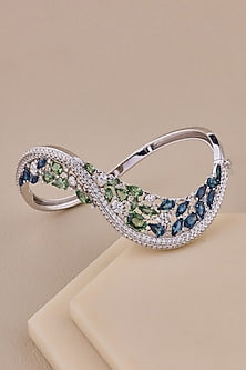 18kt White Gold Finish Diamond & Sapphire Stone Bangle
