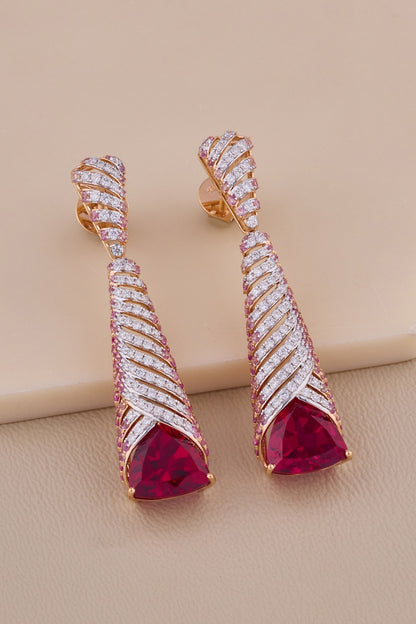 18kt Rose Gold Finish Diamond & Ruby Stone Dangler Earrings