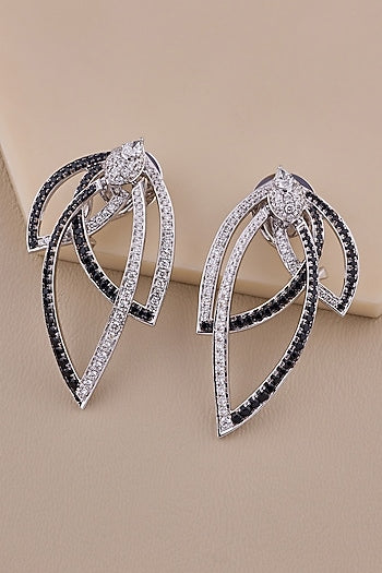 18kt White Gold Finish Diamond & Black Spinel Stone Stud Earrings