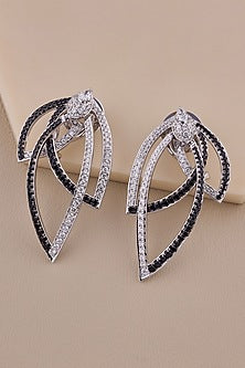 18kt White Gold Finish Diamond & Black Spinel Stone Stud Earrings