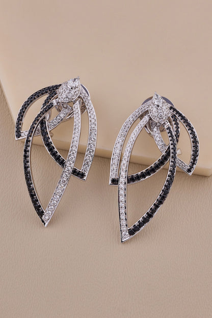18kt White Gold Finish Diamond & Black Spinel Stone Stud Earrings