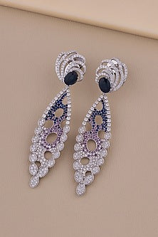 18kt White Gold Finish Diamond & Amethyst Stone Dangler Earrings
