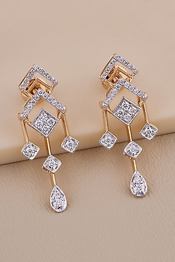 18kt Rose Gold Finish Round-Shaped Diamond Dangler Earrings