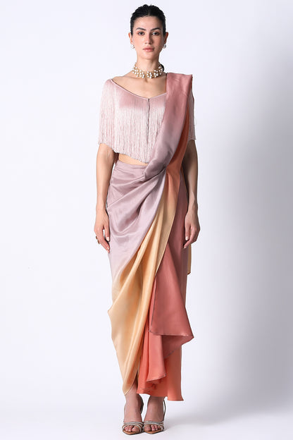 Baby Pink Silk Erica Fringe Top