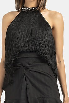 Black Fringe Embellished Top