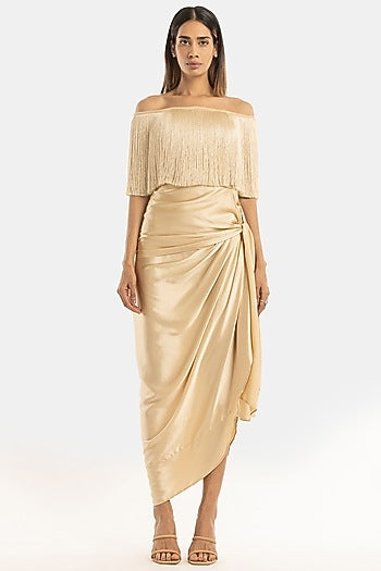 Champagne Fringe Off-Shoulder Top