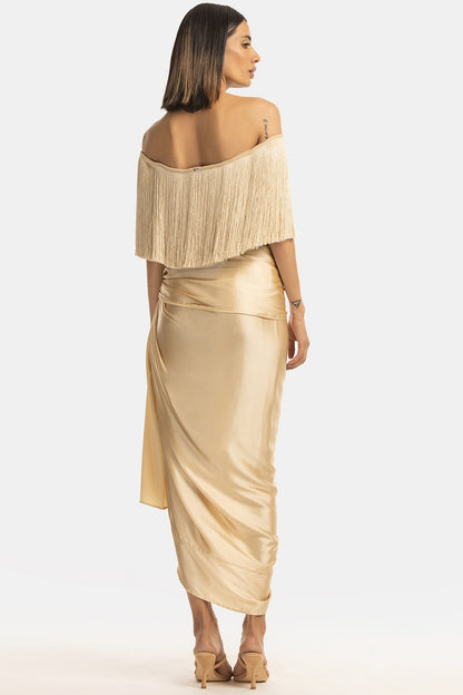 Champagne Fringe Off-Shoulder Top