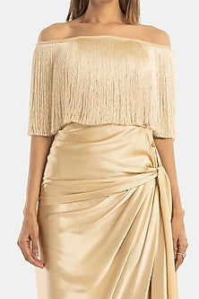 Champagne Fringe Off-Shoulder Top